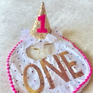 1st Birthday Hat & Bib Set